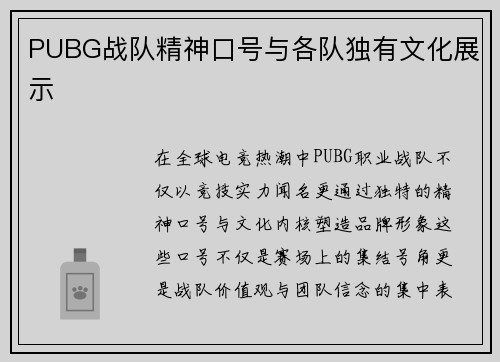PUBG战队精神口号与各队独有文化展示