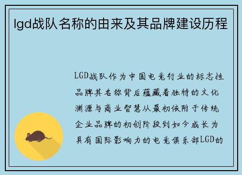 lgd战队名称的由来及其品牌建设历程